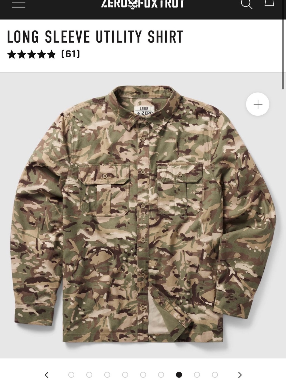 Zero Foxtrot Men's Large Long Sleeve Camo Utility Shirt - Military